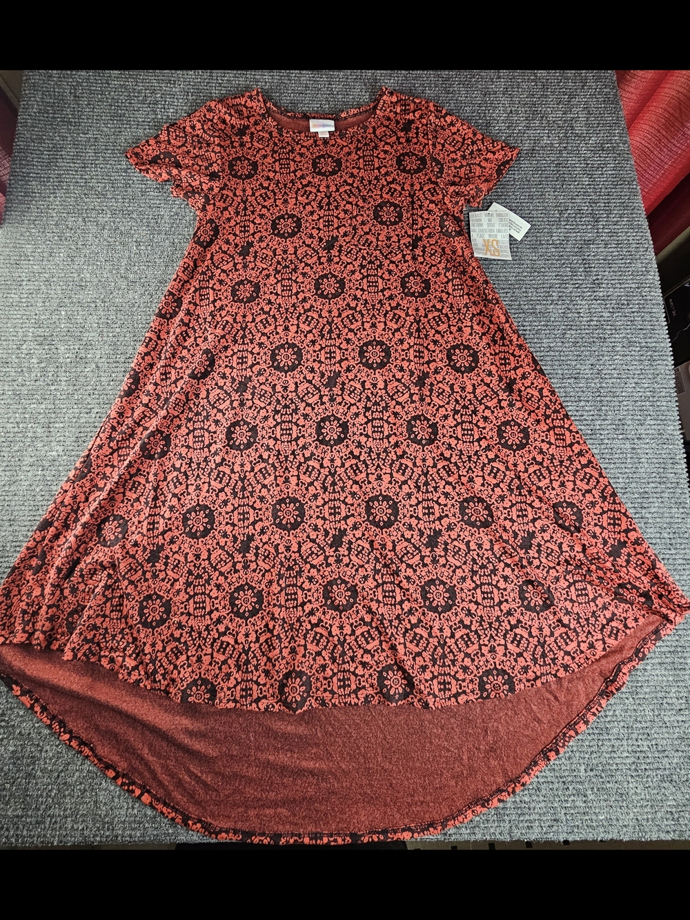 Lularoe Women's Carly XS Red and Black Patterned Hi-Low Dress New